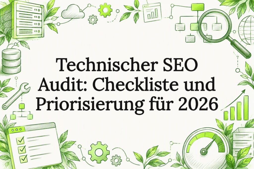 Titelfolie mit handgezeichneten SEO-Audit-Symbolen