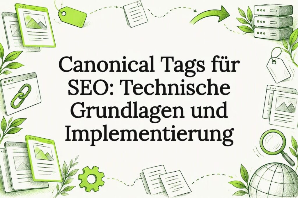 Skizzierte SEO-Symbole rund um die freie Titelmitte